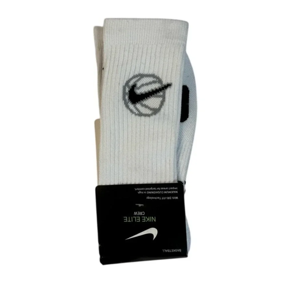 Nike Elite Dri-Fit Socks Crew Mens Womens Large 9-11 White Basketball Swoosh NBA